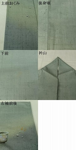 平和屋着物▽訪問着　単衣　紬地　作家物　手描き　陶器文　暈し染め　正絹　逸品　AABL0358jh