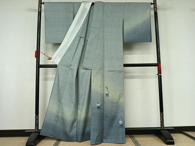 平和屋着物▽訪問着　単衣　紬地　作家物　手描き　陶器文　暈し染め　正絹　逸品　AABL0358jh