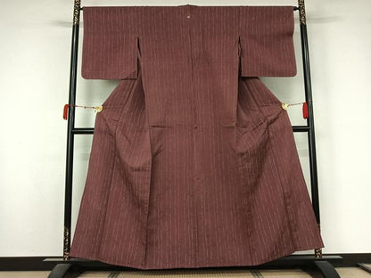 平和屋着物▽お召　単衣　変わり縞　正絹　逸品　AABL0363jh