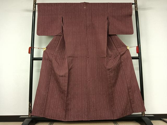平和屋着物▽お召　単衣　変わり縞　正絹　逸品　AABL0363jh