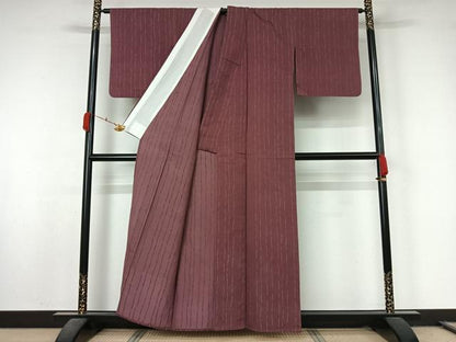 平和屋着物▽お召　単衣　変わり縞　正絹　逸品　AABL0363jh