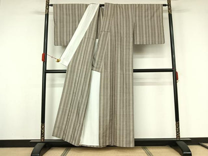 平和屋着物▽上質な紬　単衣　縞　正絹　逸品　AABL0364jh