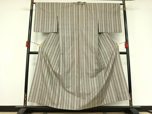 平和屋着物▽上質な紬　単衣　縞　正絹　逸品　AABL0364jh