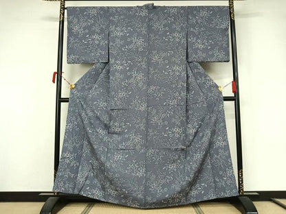 平和屋着物▽上質な小紋　単衣　草花文　正絹　逸品　AABL0365jh