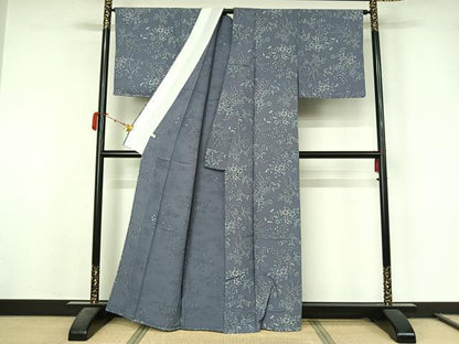 平和屋着物▽上質な小紋　単衣　草花文　正絹　逸品　AABL0365jh