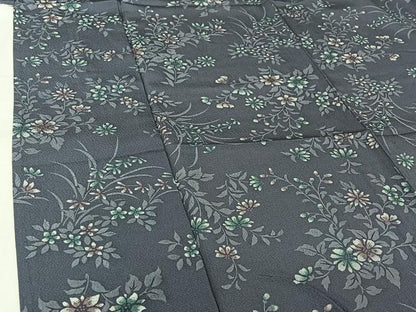 平和屋着物▽上質な小紋　単衣　草花文　正絹　逸品　AABL0365jh
