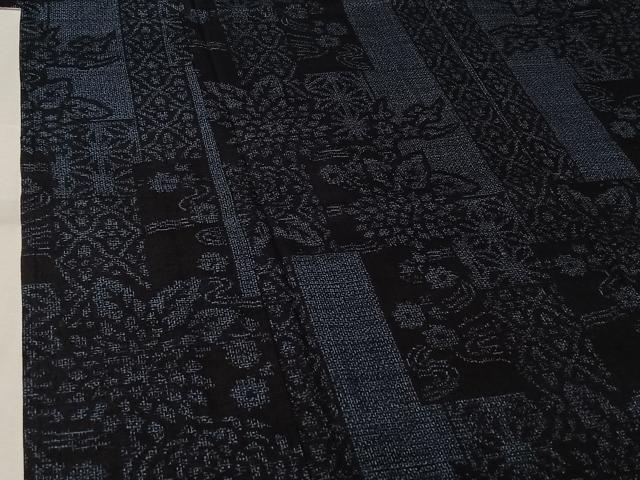 平和屋着物▽本場結城紬　重要無形文化財　単衣　100亀甲　草花文　正絹　逸品　AABL0369jh