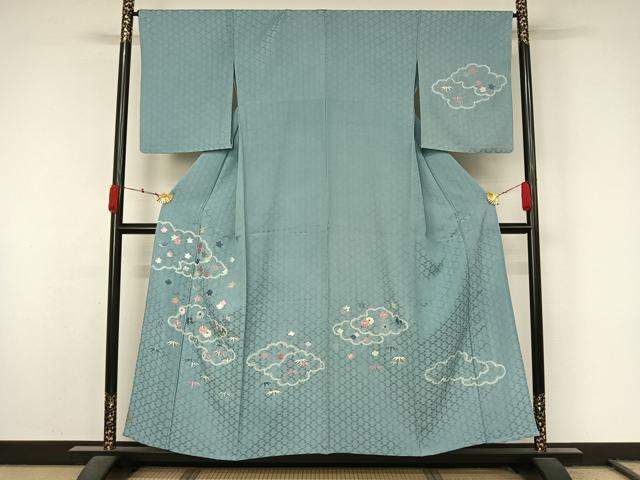 平和屋着物▽訪問着　単衣　中国三大刺繍　相良刺繍　絞り　雲重ね花文　正絹　逸品　AABL0370jh