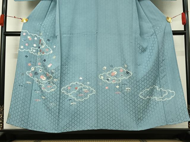 平和屋着物▽訪問着　単衣　中国三大刺繍　相良刺繍　絞り　雲重ね花文　正絹　逸品　AABL0370jh