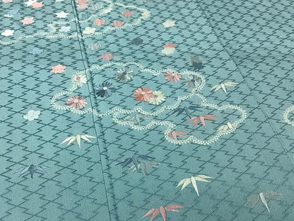 平和屋着物▽訪問着　単衣　中国三大刺繍　相良刺繍　絞り　雲重ね花文　正絹　逸品　AABL0370jh