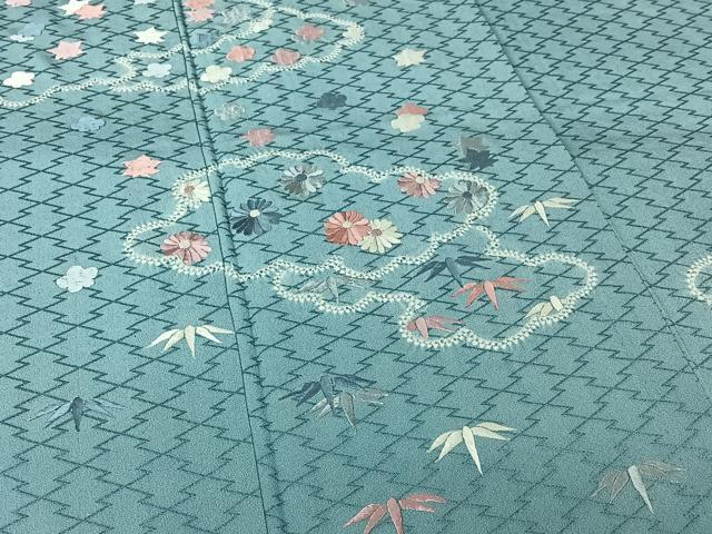 平和屋着物▽訪問着　単衣　中国三大刺繍　相良刺繍　絞り　雲重ね花文　正絹　逸品　AABL0370jh