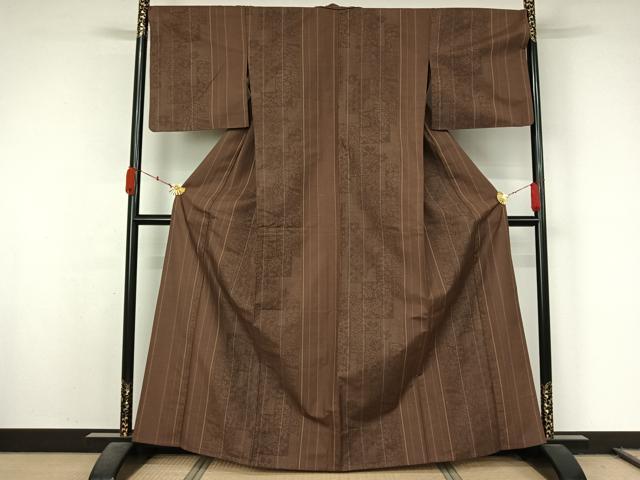 平和屋着物▽上質な紬　単衣　花間道　正絹　逸品　AABL0371jh