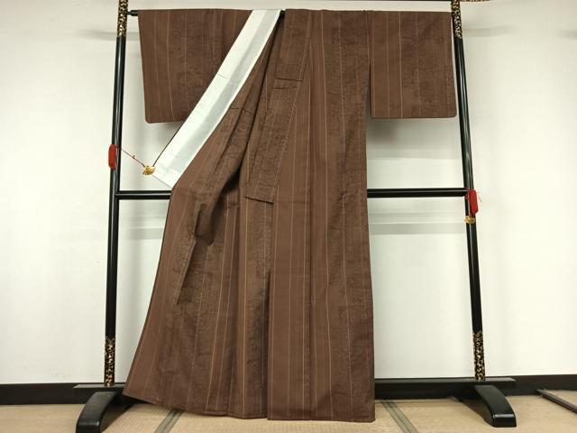 平和屋着物▽上質な紬　単衣　花間道　正絹　逸品　AABL0371jh