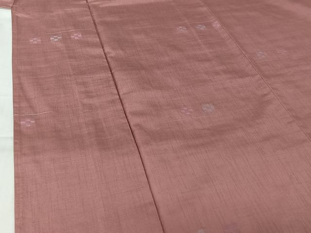 平和屋着物▽上質な紬　単衣　幾何学文様　石竹色　正絹　逸品　AABL0376jh