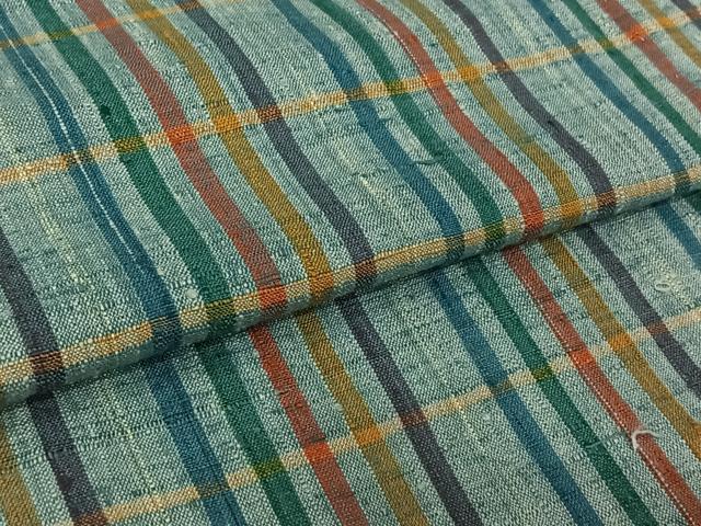 平和屋着物▽上質な紬　単衣　格子　正絹　逸品　AABL0377jh