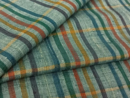 平和屋着物▽上質な紬　単衣　格子　正絹　逸品　AABL0377jh