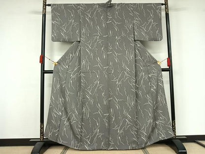 平和屋着物▽上質な小紋　単衣　枝葉文　正絹　逸品　AABL0379jh