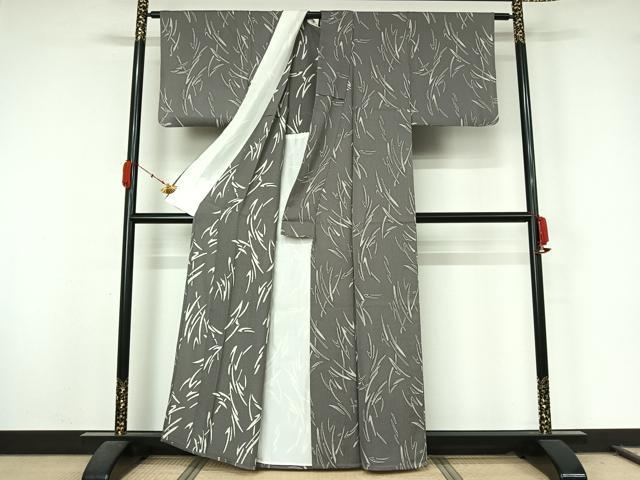 平和屋着物▽上質な小紋　単衣　枝葉文　正絹　逸品　AABL0379jh