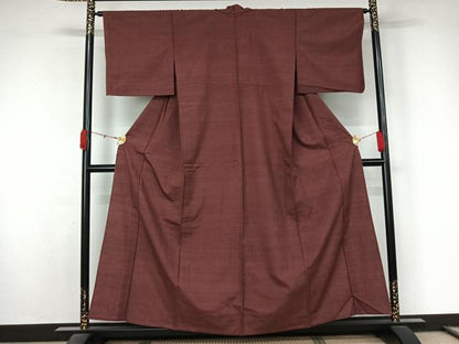 平和屋着物▽結城紬　単衣　浅蘇芳色　正絹　逸品　AABL0381jh