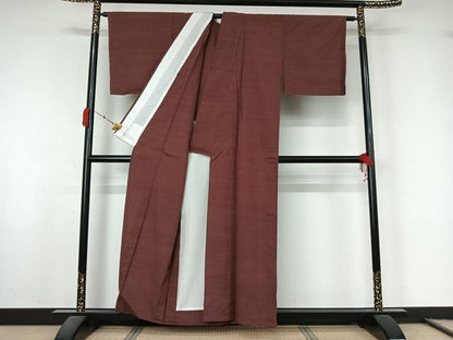 平和屋着物▽結城紬　単衣　浅蘇芳色　正絹　逸品　AABL0381jh