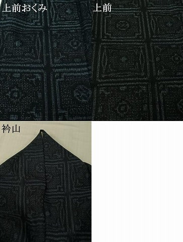 平和屋着物▽結城ちぢみ　単衣　幾何学文様　正絹　逸品　AABL0382jh