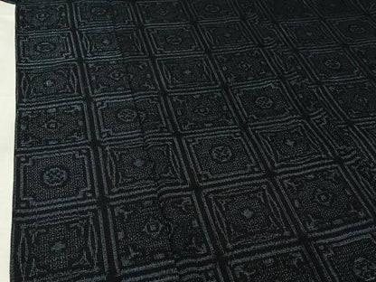 平和屋着物▽結城ちぢみ　単衣　幾何学文様　正絹　逸品　AABL0382jh