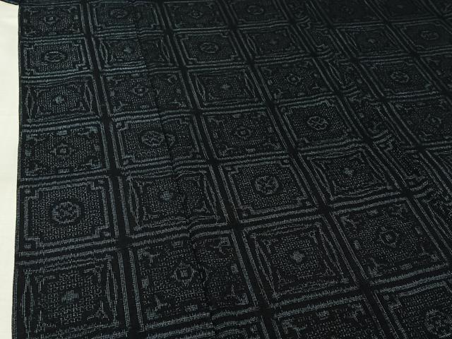 平和屋着物▽結城ちぢみ　単衣　幾何学文様　正絹　逸品　AABL0382jh
