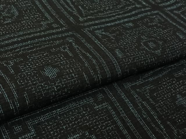 平和屋着物▽結城ちぢみ　単衣　幾何学文様　正絹　逸品　AABL0382jh