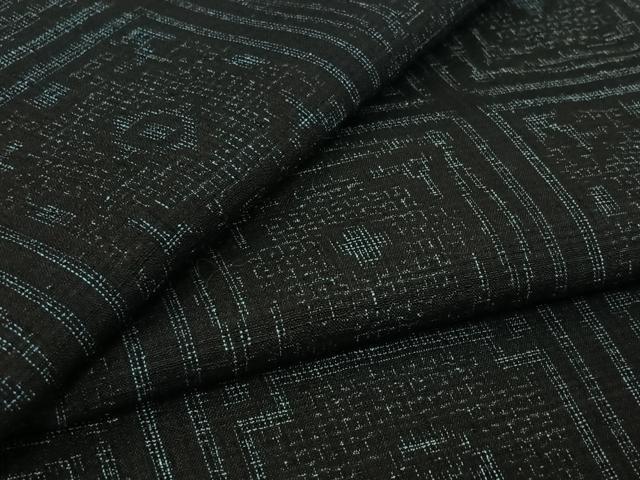平和屋着物▽結城ちぢみ　単衣　幾何学文様　正絹　逸品　AABL0382jh