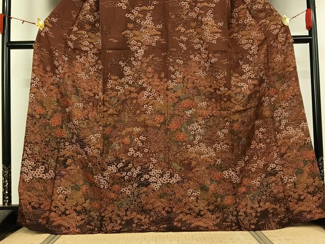 平和屋着物▽訪問着　単衣　御所車花文　金彩　正絹　逸品　AABL0387jh