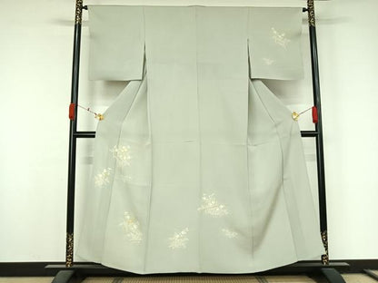 平和屋着物▽訪問着　単衣　竹屋町刺繍　草花文　金彩　正絹　逸品　AABL0388jh
