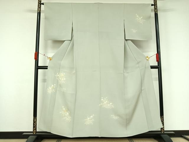 平和屋着物▽訪問着　単衣　竹屋町刺繍　草花文　金彩　正絹　逸品　AABL0388jh