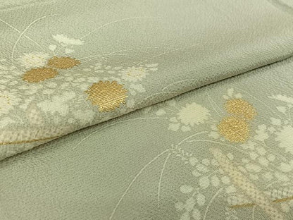 平和屋着物▽訪問着　単衣　竹屋町刺繍　草花文　金彩　正絹　逸品　AABL0388jh