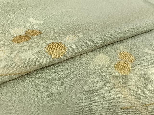 平和屋着物▽訪問着　単衣　竹屋町刺繍　草花文　金彩　正絹　逸品　AABL0388jh