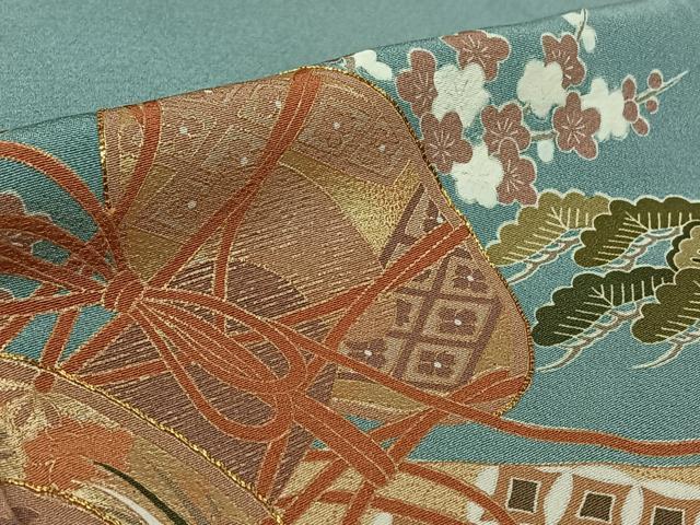 平和屋着物▽訪問着　単衣　駒刺繍　吉祥花鼓文　暈し染め　金彩　正絹　逸品　AABL0391jh