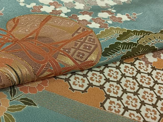 平和屋着物▽訪問着　単衣　駒刺繍　吉祥花鼓文　暈し染め　金彩　正絹　逸品　AABL0391jh