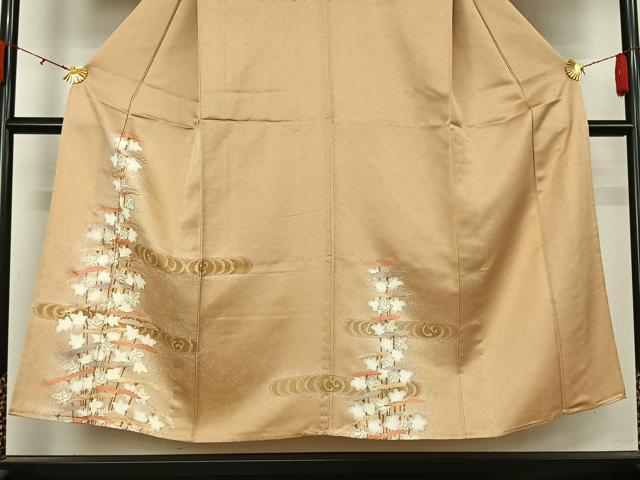 平和屋着物▽訪問着　単衣　駒刺繍　流水花文　金彩　正絹　逸品　AABL0392jh