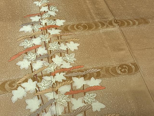 平和屋着物▽訪問着　単衣　駒刺繍　流水花文　金彩　正絹　逸品　AABL0392jh