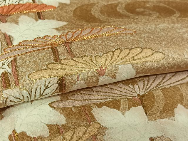 平和屋着物▽訪問着　単衣　駒刺繍　流水花文　金彩　正絹　逸品　AABL0392jh