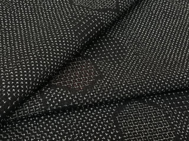 平和屋着物▽本塩沢　単衣　110亀甲　亀甲柄　黒地　正絹　逸品　AABL0393jh