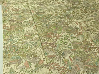 平和屋着物▽本場染大島紬　単衣　風景人物文　正絹　逸品　AABL0394jh