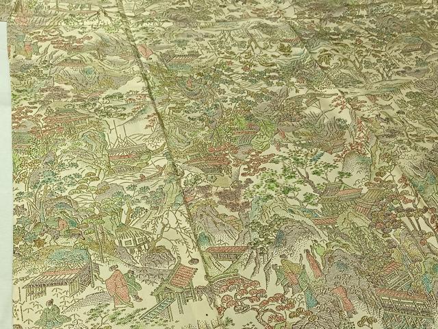 平和屋着物▽本場染大島紬　単衣　風景人物文　正絹　逸品　AABL0394jh