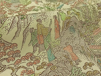 平和屋着物▽本場染大島紬　単衣　風景人物文　正絹　逸品　AABL0394jh