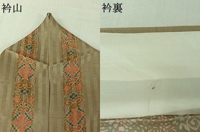 平和屋着物▽上質な小紋　単衣　紬地　草花文　正絹　逸品　AABL0395jh