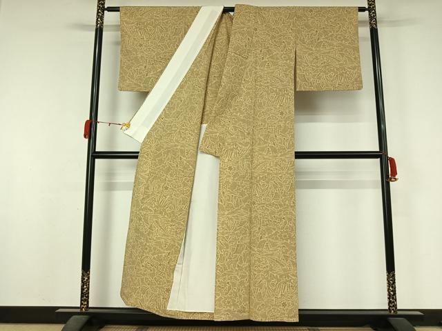 平和屋着物▽本塩沢　単衣　風景文　正絹　逸品　AABL0402jh