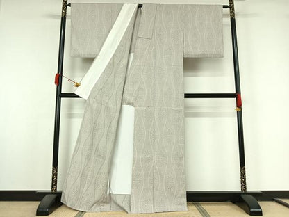 平和屋着物▽お召　単衣　立涌花文　正絹　逸品　AABL0407jh