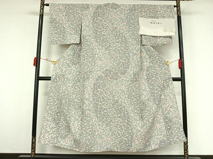 平和屋着物▽上質な小紋　単衣　花尽くし　丹後ちりめん　反端付き　正絹　逸品　AABL0410jh