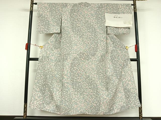 平和屋着物▽上質な小紋　単衣　花尽くし　丹後ちりめん　反端付き　正絹　逸品　AABL0410jh