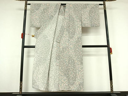 平和屋着物▽上質な小紋　単衣　花尽くし　丹後ちりめん　反端付き　正絹　逸品　AABL0410jh