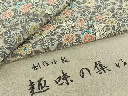 平和屋着物▽上質な小紋　単衣　花尽くし　丹後ちりめん　反端付き　正絹　逸品　AABL0410jh
